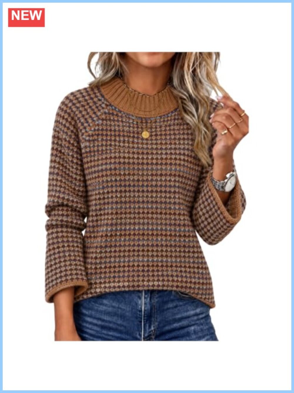 Womens Chunky Knit Mock Neck Pullover Sweater Long Sleeve Fall